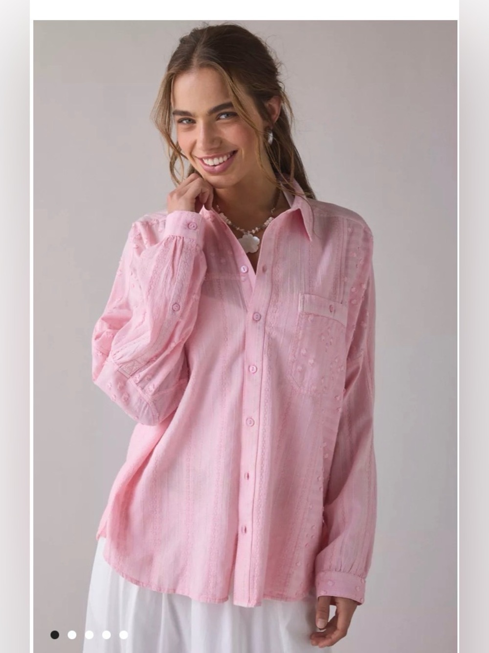 Nine West Pink Button-Down Crinkle Shirt